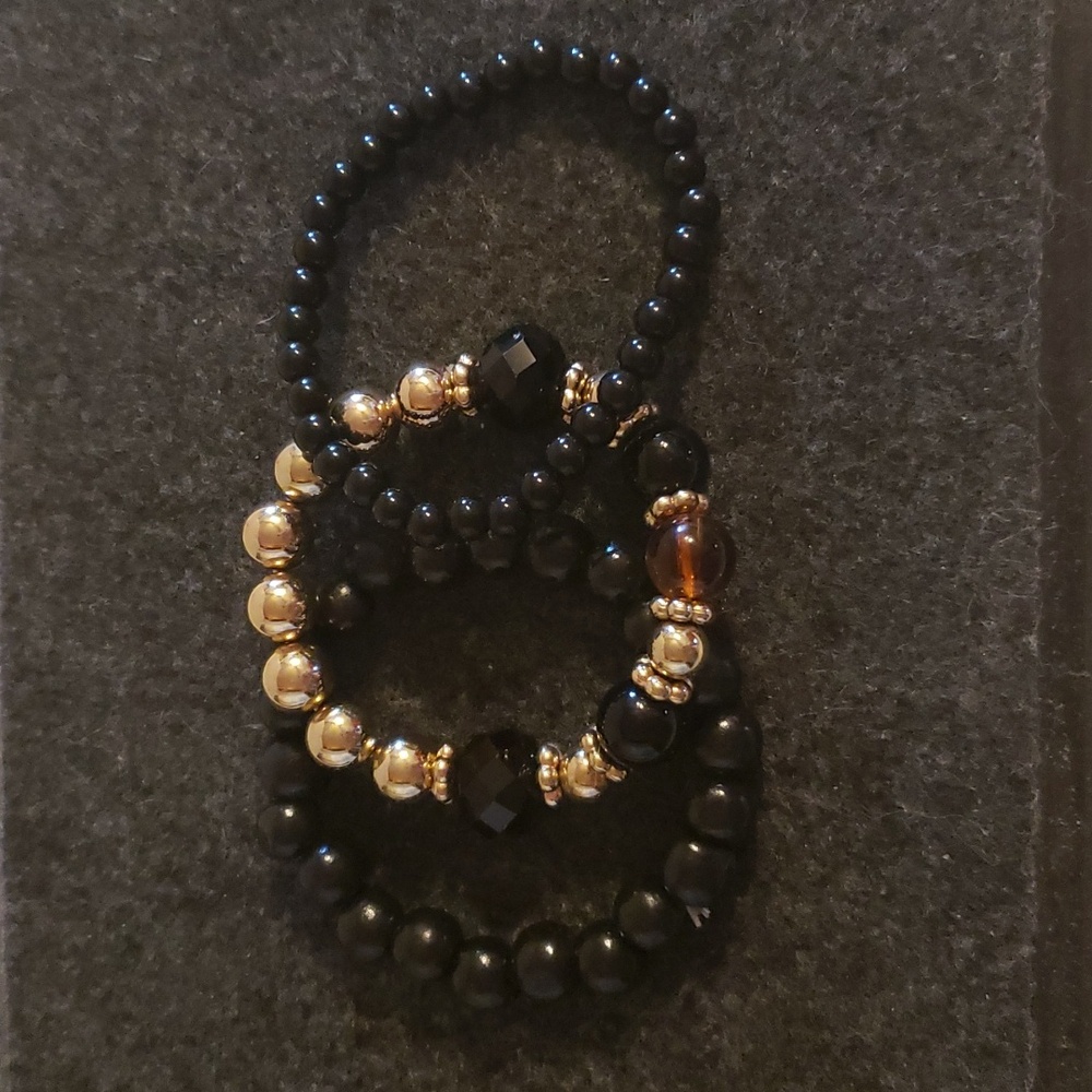 Black & gold 3 bracelet stack